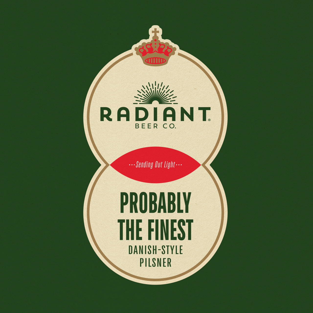 Radiant Beer Co. label with text on a green background
