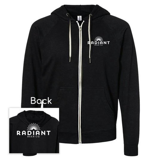 Zip up hoodie with a white logo