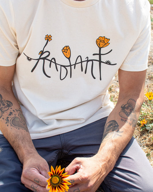 Radiant t Shirt with flower font 