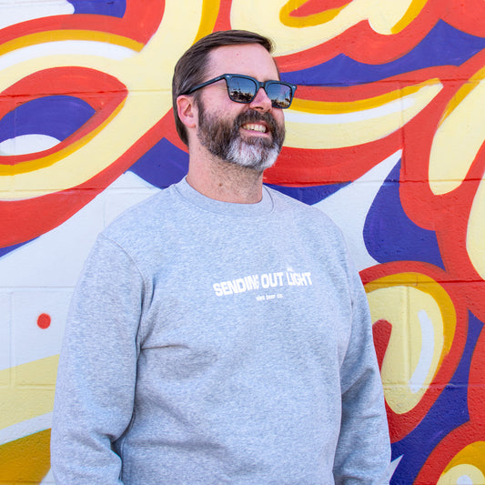 SENDING OUT LIGHT Crew Neck Sweatshirt - Lt Gray w/ White
