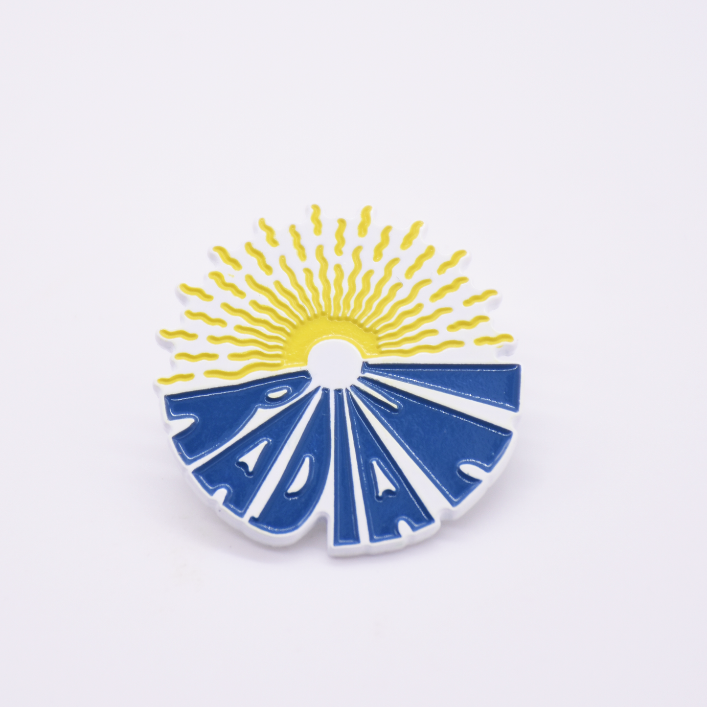 Pin featuring a wavy sun on top of the word Radiant 