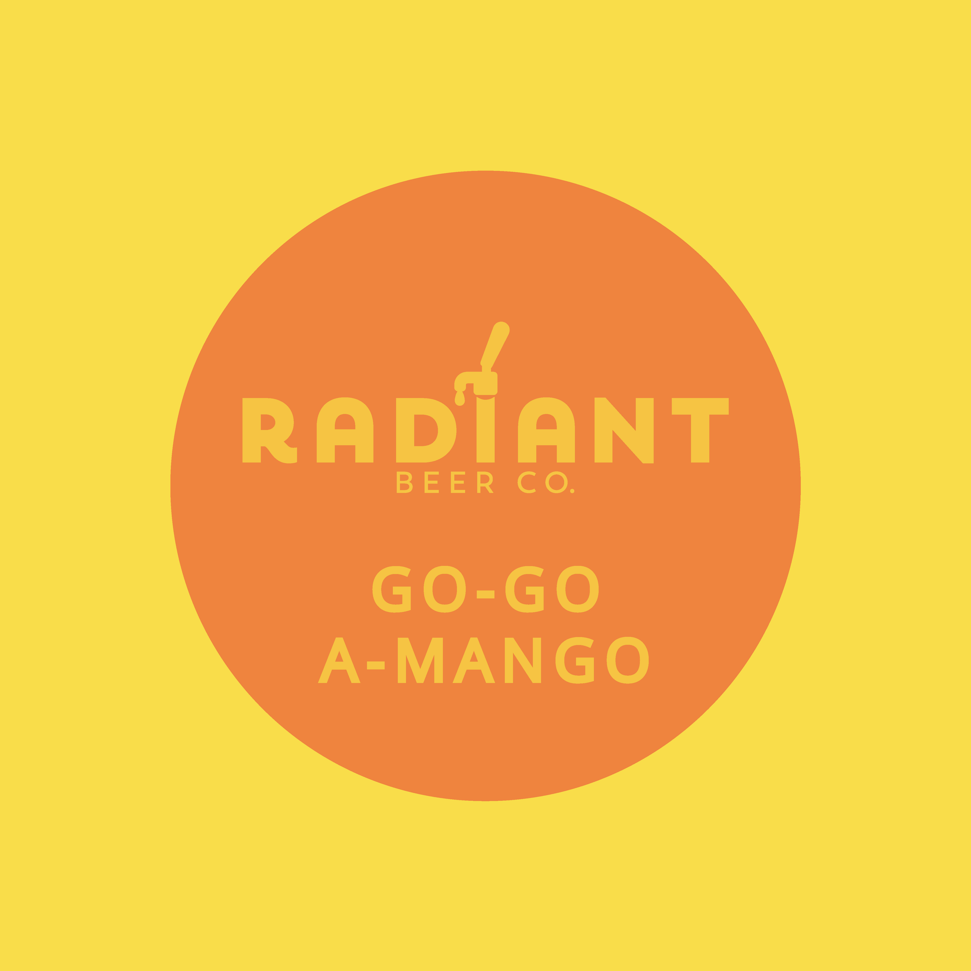 Radiant Beer Co. Go-Go A-Mango logo on a yellow background