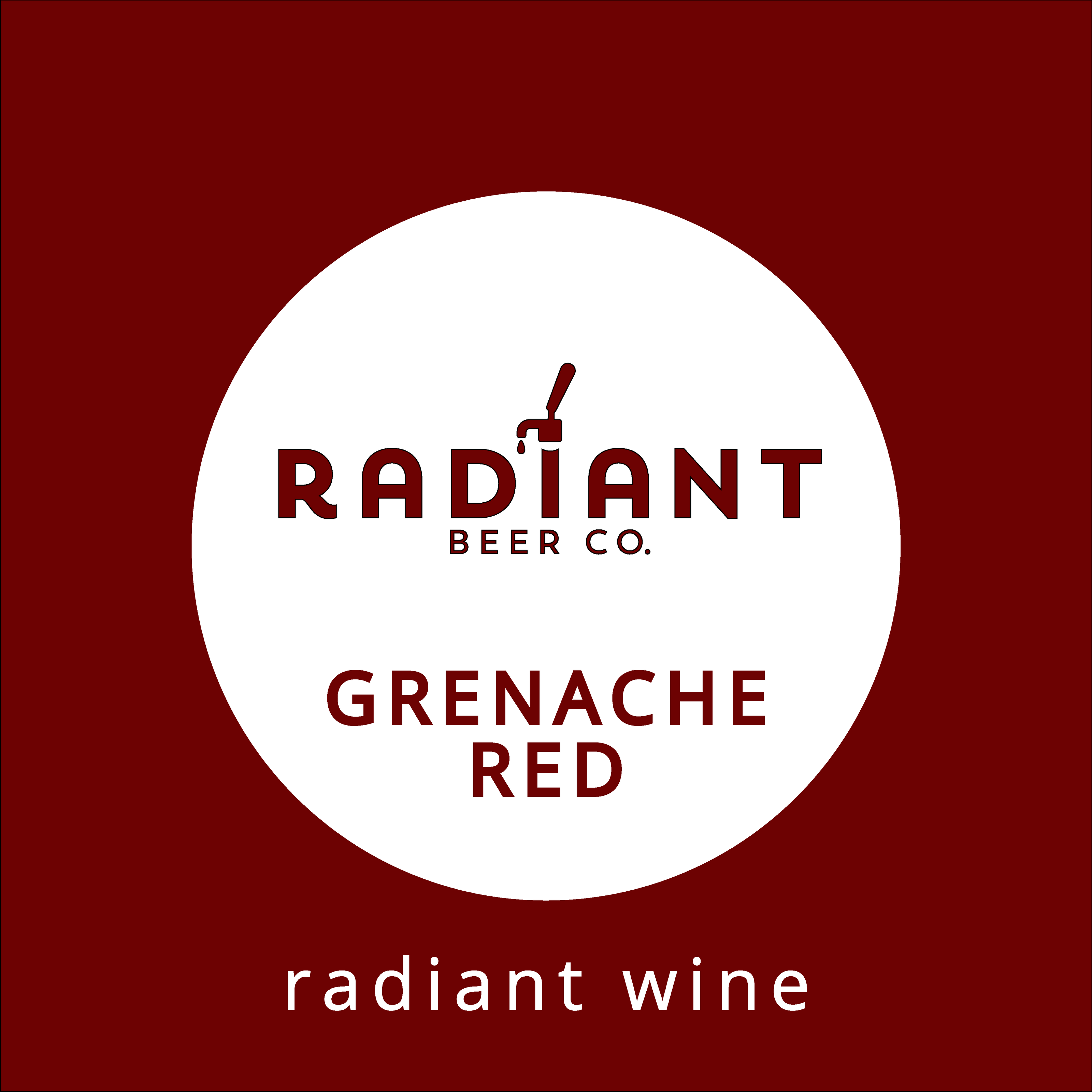 Radiant Beer Co. Grenache Red wine label on a red background