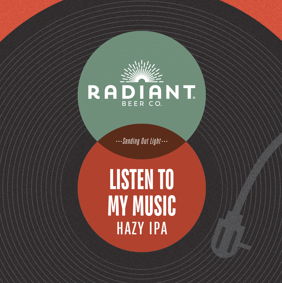 Radiant Beer Co. Hazy IPA label with vinyl record design