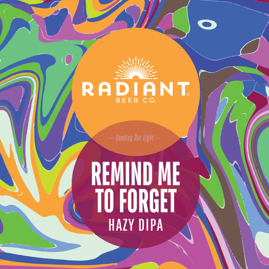 Colorful label for Radiant Beer Co. Hazy DIPA with abstract design
