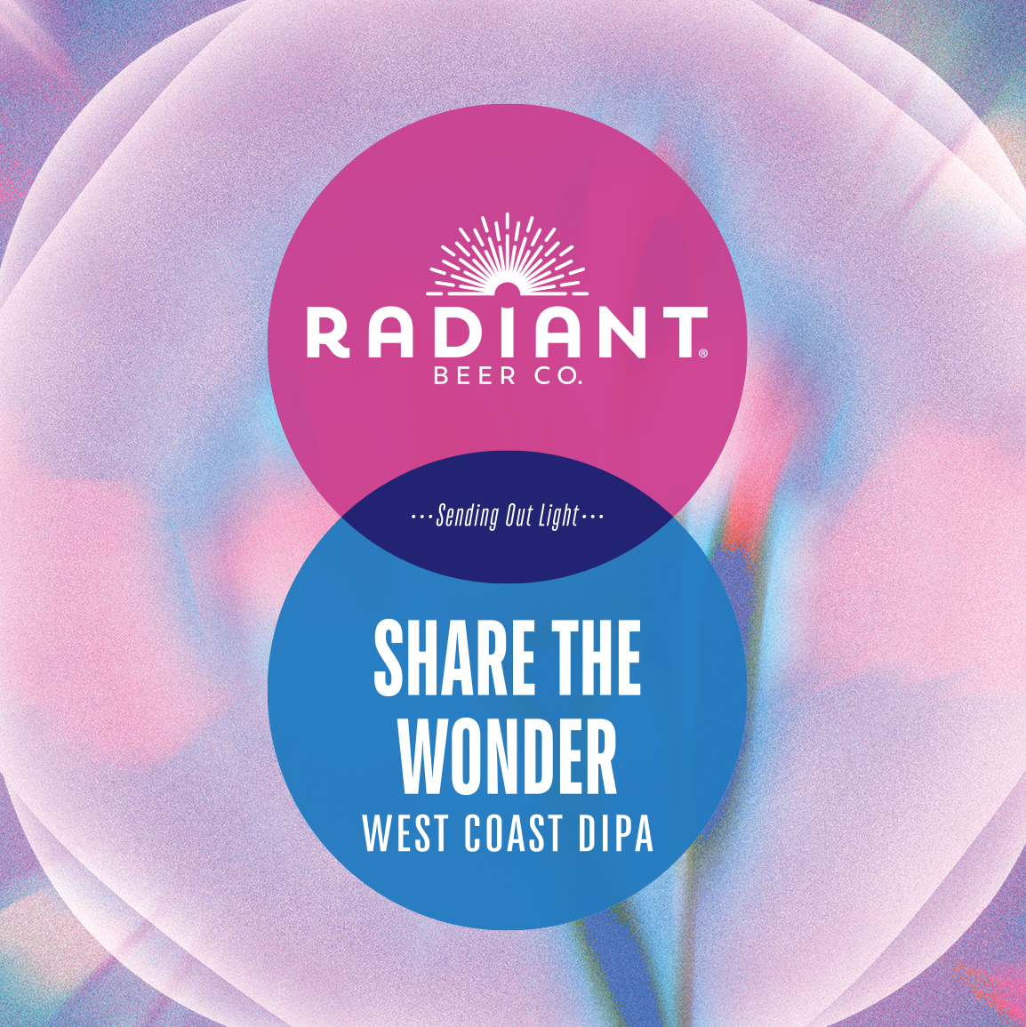 Radiant Beer Co. West Coast DIPA label with colorful abstract background