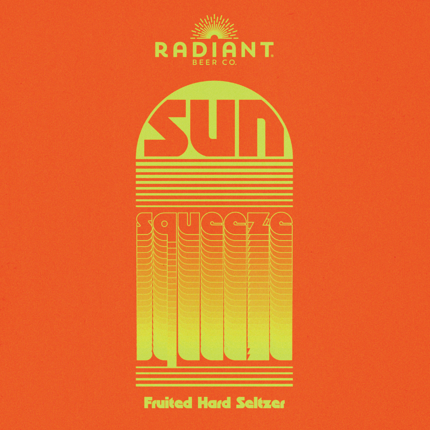 Radiant Beer Co. Sun Seltzer label on an orange background