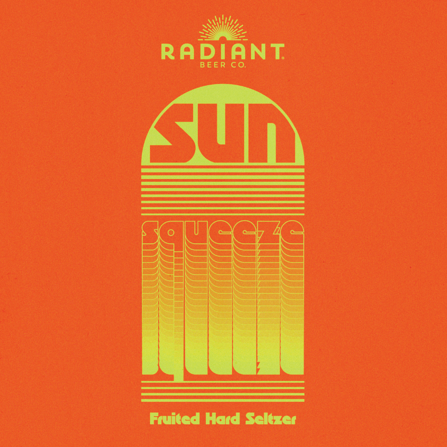Radiant Beer Co. Sun Seltzer label on an orange background