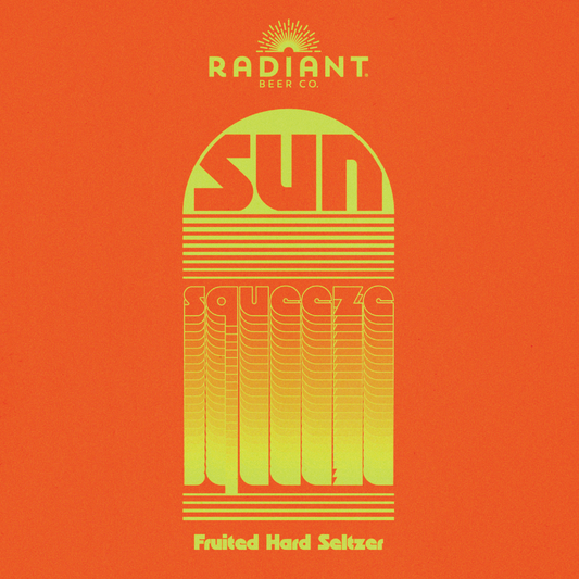 Radiant Beer Co. Sun Seltzer label on an orange background