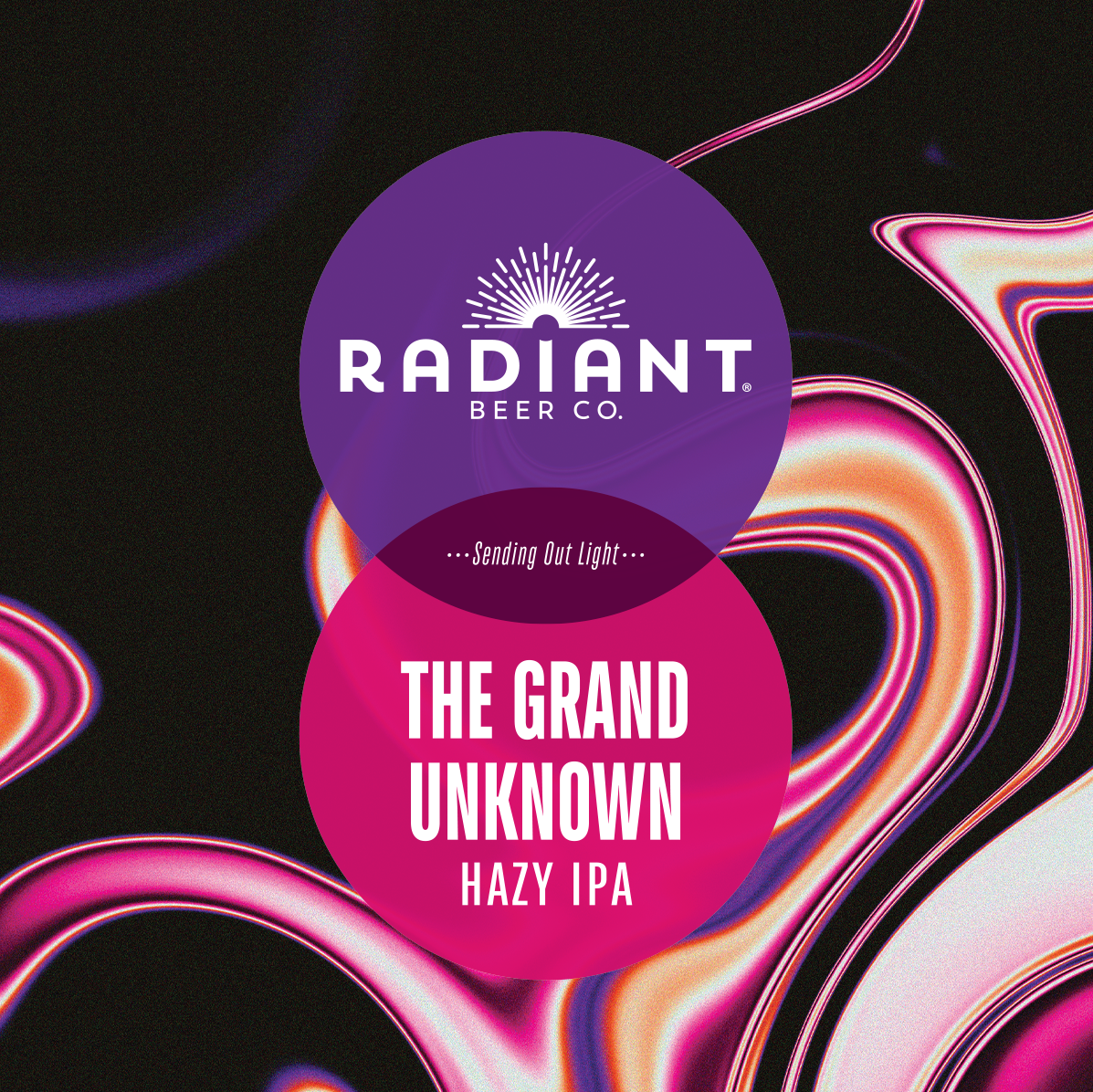 Radiant Beer Co. The Grand Unknown Hazy IPA label with colorful abstract design