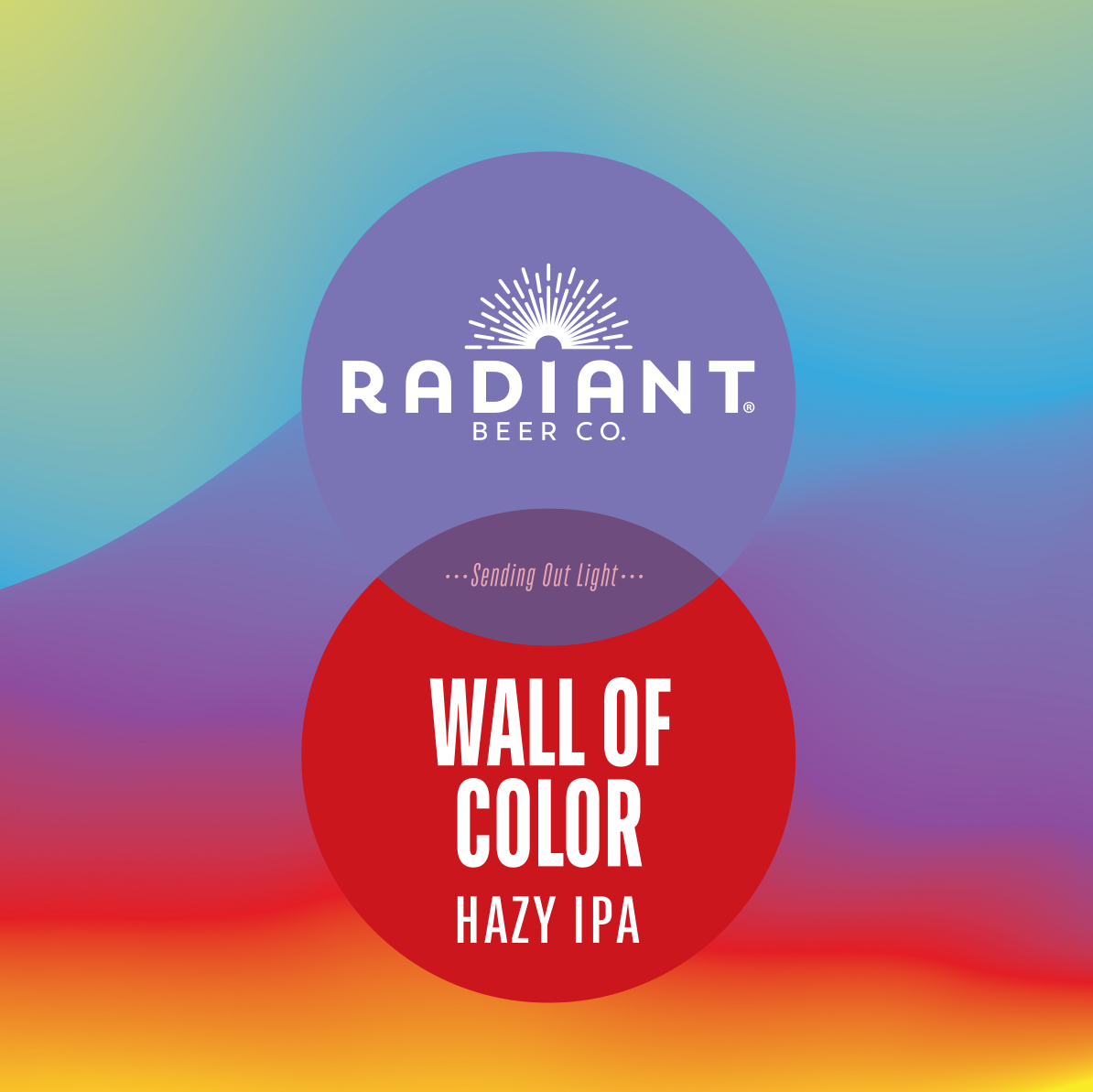 Radiant Beer Co. logo with 'Wall of Color Hazy IPA' on a gradient background