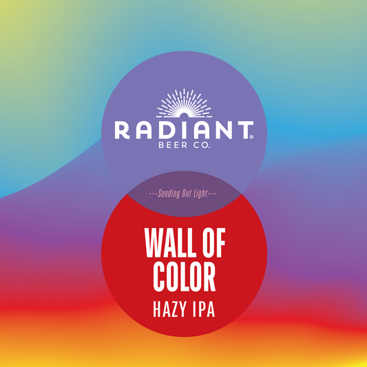 Radiant Beer Co. logo with 'Wall of Color Hazy IPA' on a gradient background
